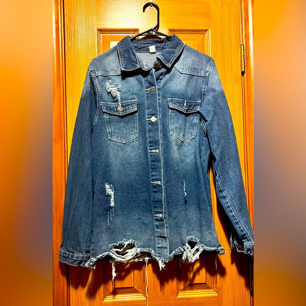 Distressed denim shirt
